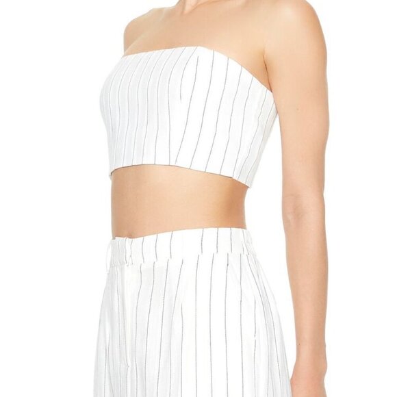 NWT! Forever 21 White Linen Strapless Top & Midi Skirt Co-Ord Set - Picture 1 of 4